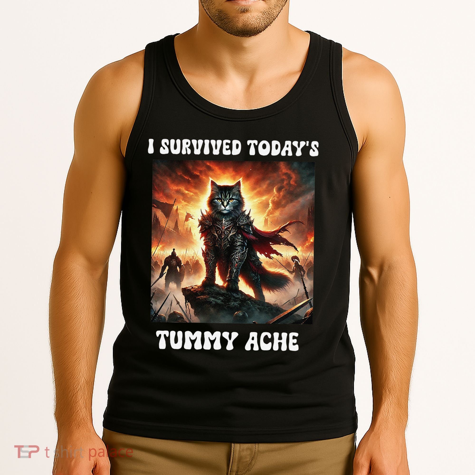 I Survived TodayS Tummy Ache Groovy Funny Cat Tank Top