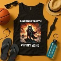 I Survived TodayS Tummy Ache Groovy Funny Cat Tank Top thumb 4