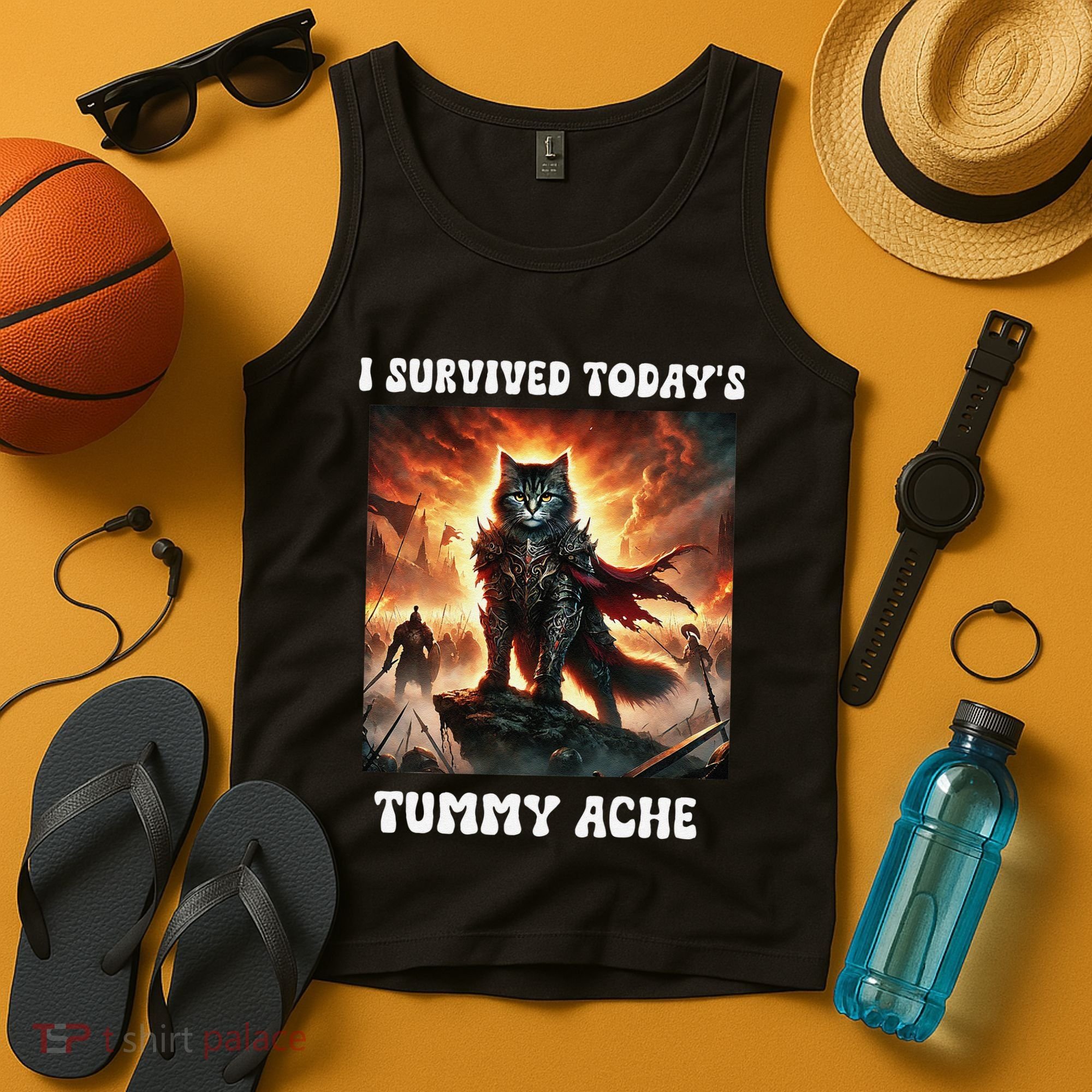 I Survived TodayS Tummy Ache Groovy Funny Cat Tank Top
