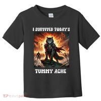 I Survived TodayS Tummy Ache Groovy Funny Cat Toddler T-Shirt thumb 0