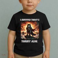 I Survived TodayS Tummy Ache Groovy Funny Cat Toddler T-Shirt thumb 2