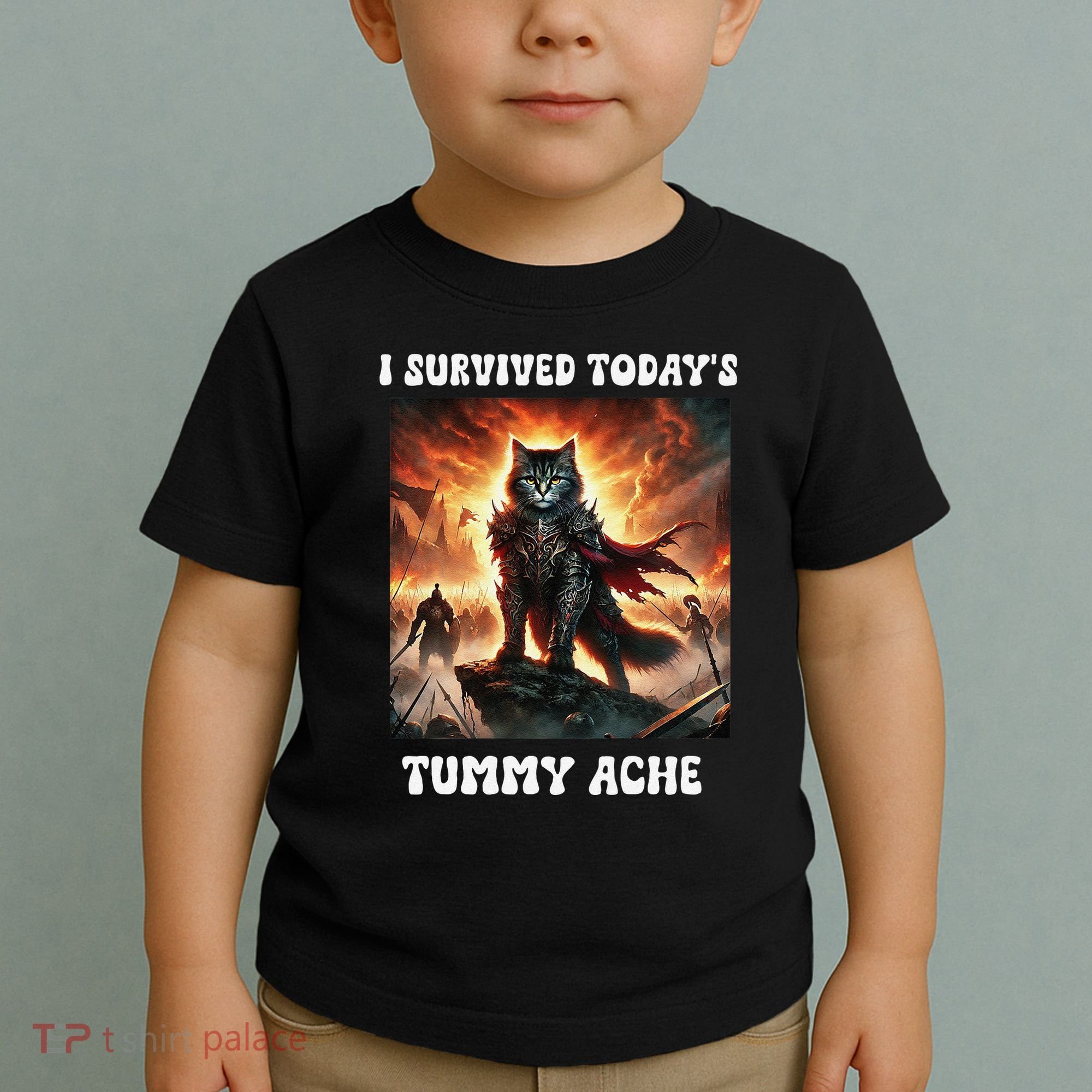 I Survived TodayS Tummy Ache Groovy Funny Cat Toddler T-Shirt