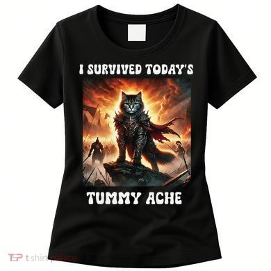I Survived TodayS Tummy Ache Groovy Funny Cat Women's T-Shirt