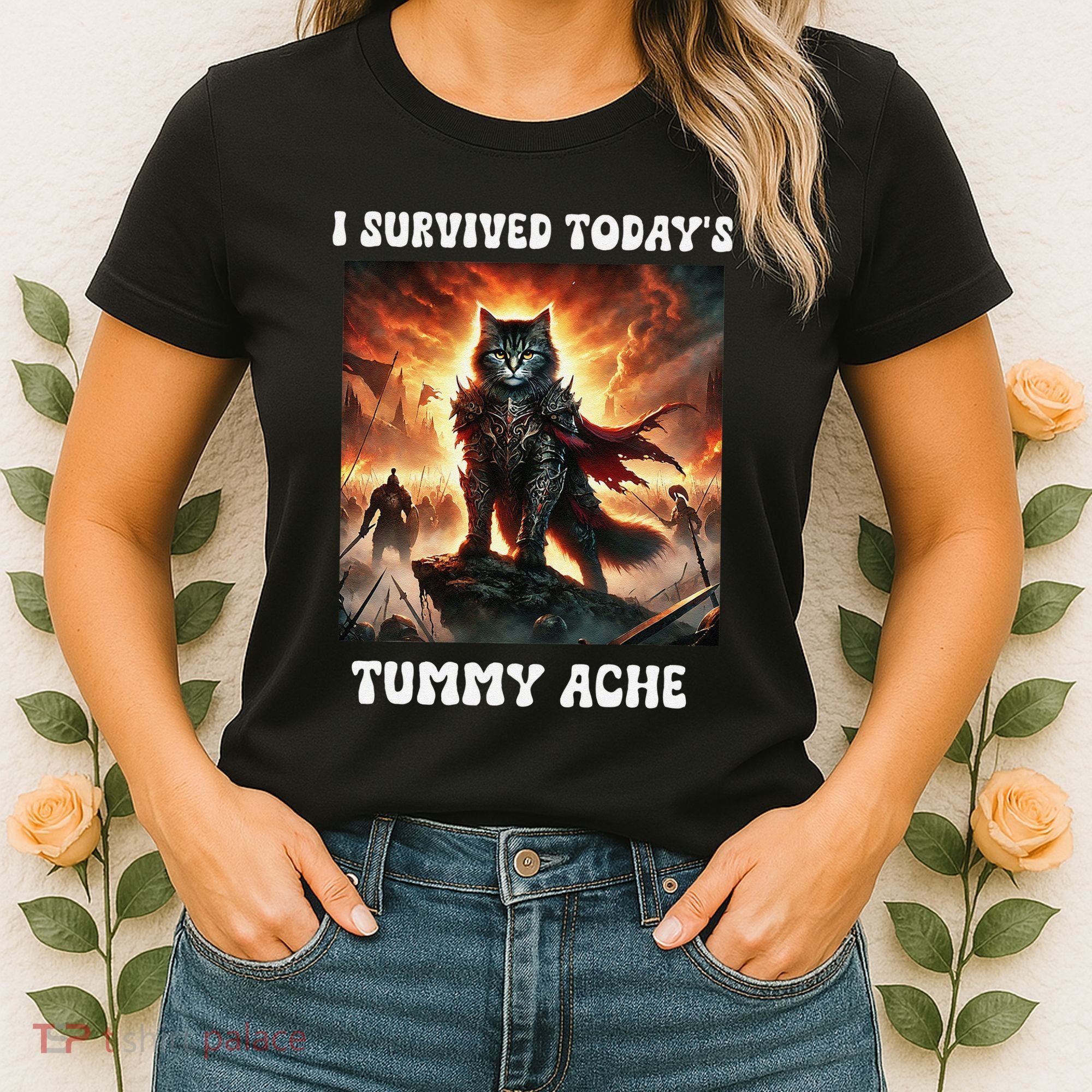 I Survived TodayS Tummy Ache Groovy Funny Cat Women's T-Shirt