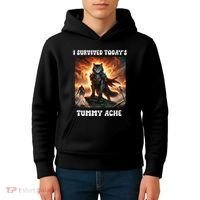 I Survived TodayS Tummy Ache Groovy Funny Cat Kids Hoodie thumb 4