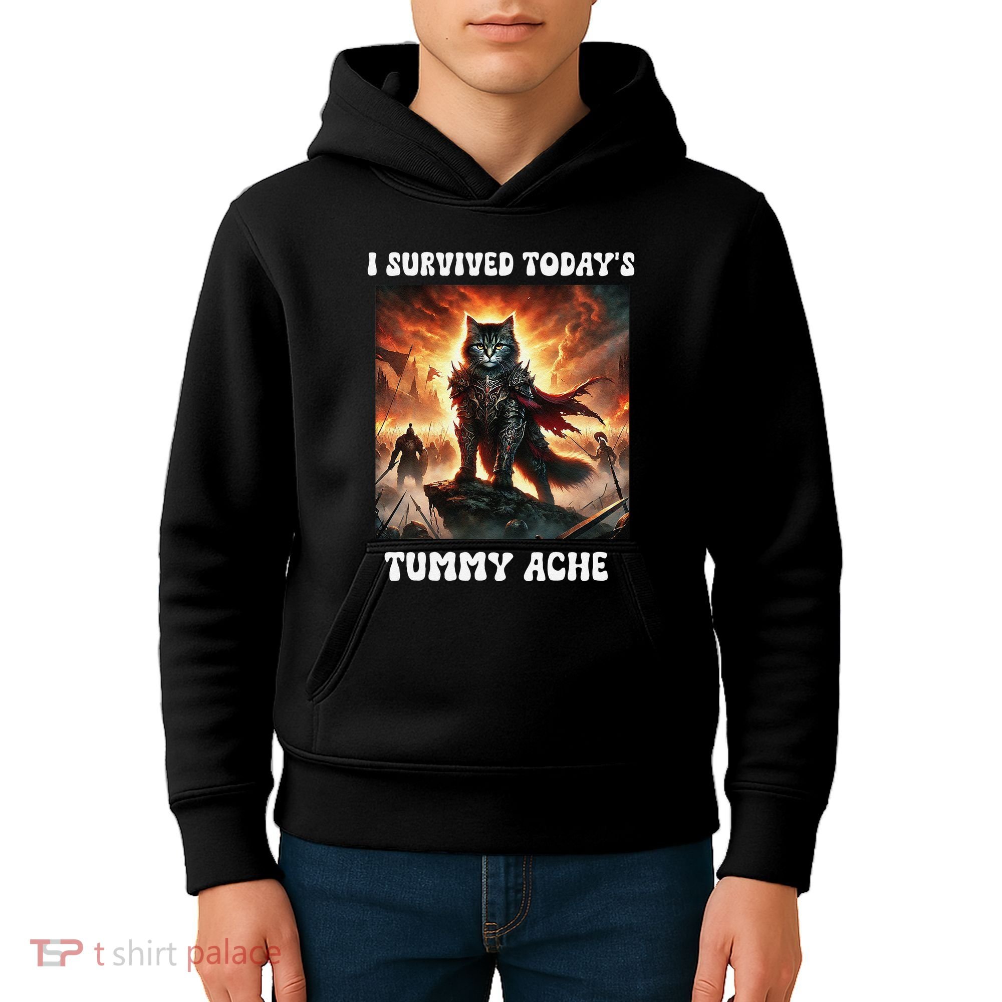 I Survived TodayS Tummy Ache Groovy Funny Cat Kids Hoodie