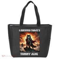 I Survived TodayS Tummy Ache Groovy Funny Cat Tote Bag thumb 0