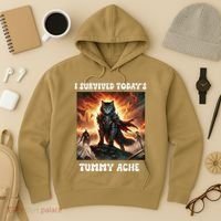 I Survived TodayS Tummy Ache Groovy Funny Cat Hoodie thumb 3
