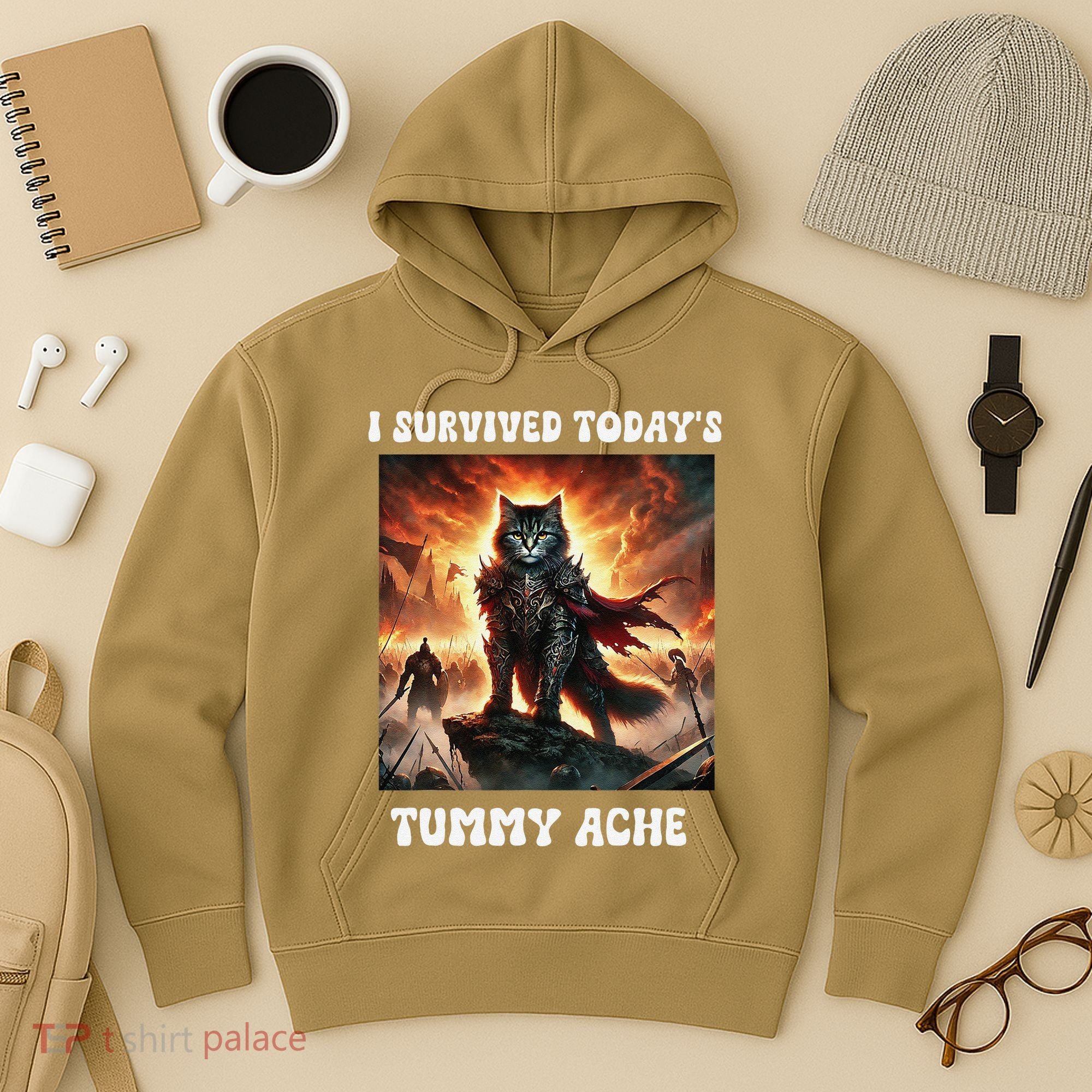 I Survived TodayS Tummy Ache Groovy Funny Cat Hoodie