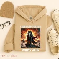 I Survived TodayS Tummy Ache Groovy Funny Cat Hoodie thumb 4
