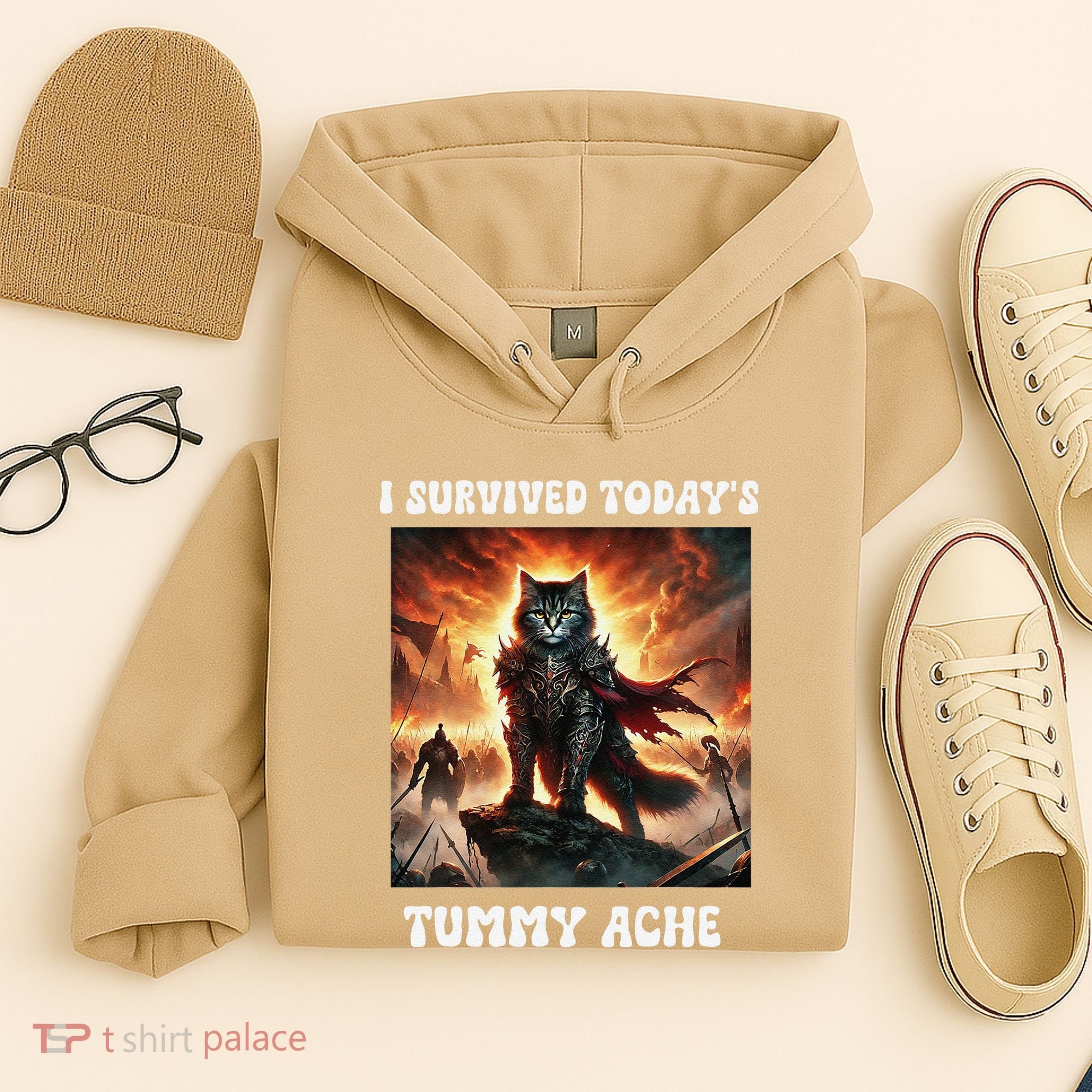 I Survived TodayS Tummy Ache Groovy Funny Cat Hoodie