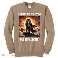 I Survived TodayS Tummy Ache Groovy Funny Cat Sweatshirt thumb 0