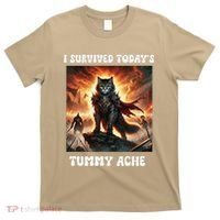 I Survived TodayS Tummy Ache Groovy Funny Cat T-Shirt thumb 0