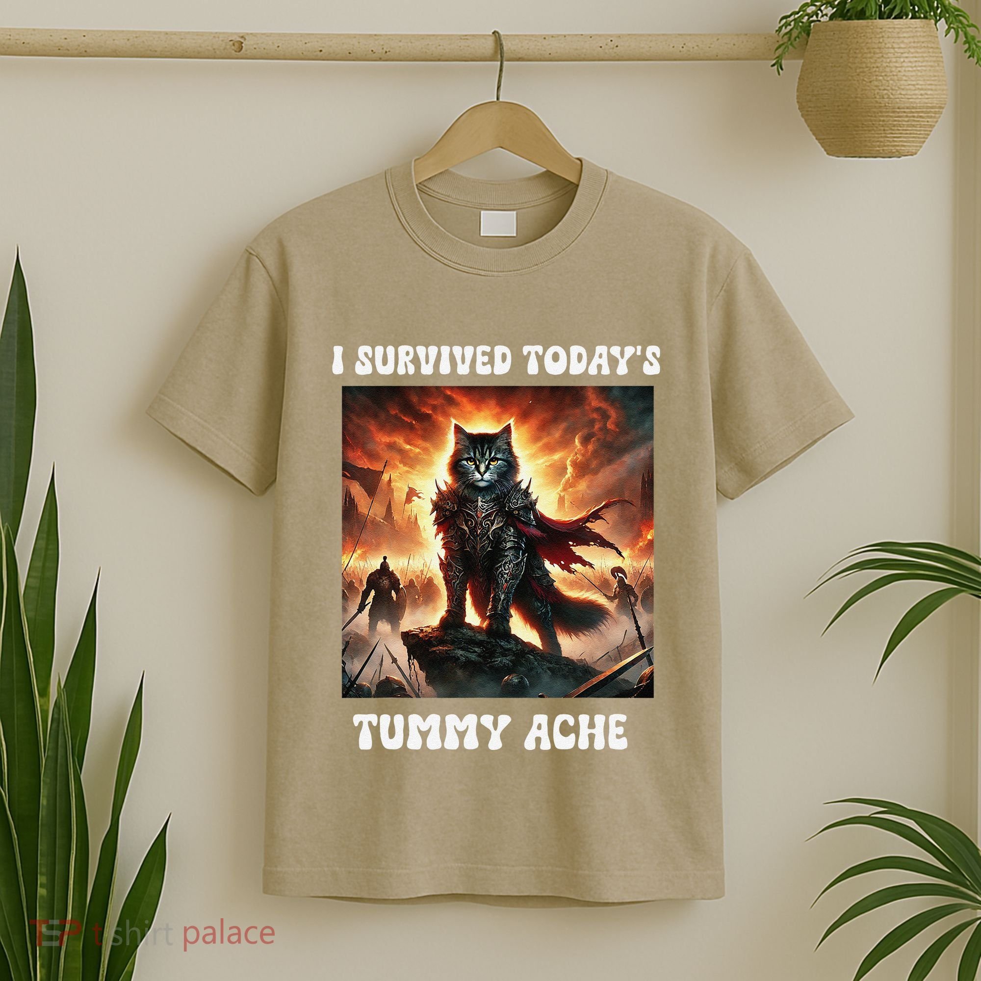 I Survived TodayS Tummy Ache Groovy Funny Cat T-Shirt
