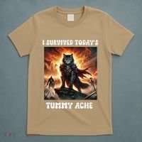 I Survived TodayS Tummy Ache Groovy Funny Cat T-Shirt thumb 5