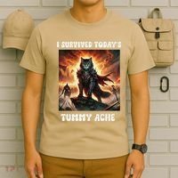 I Survived TodayS Tummy Ache Groovy Funny Cat T-Shirt thumb 6