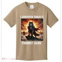 I Survived TodayS Tummy Ache Groovy Funny Cat Kids T-Shirt thumb 0