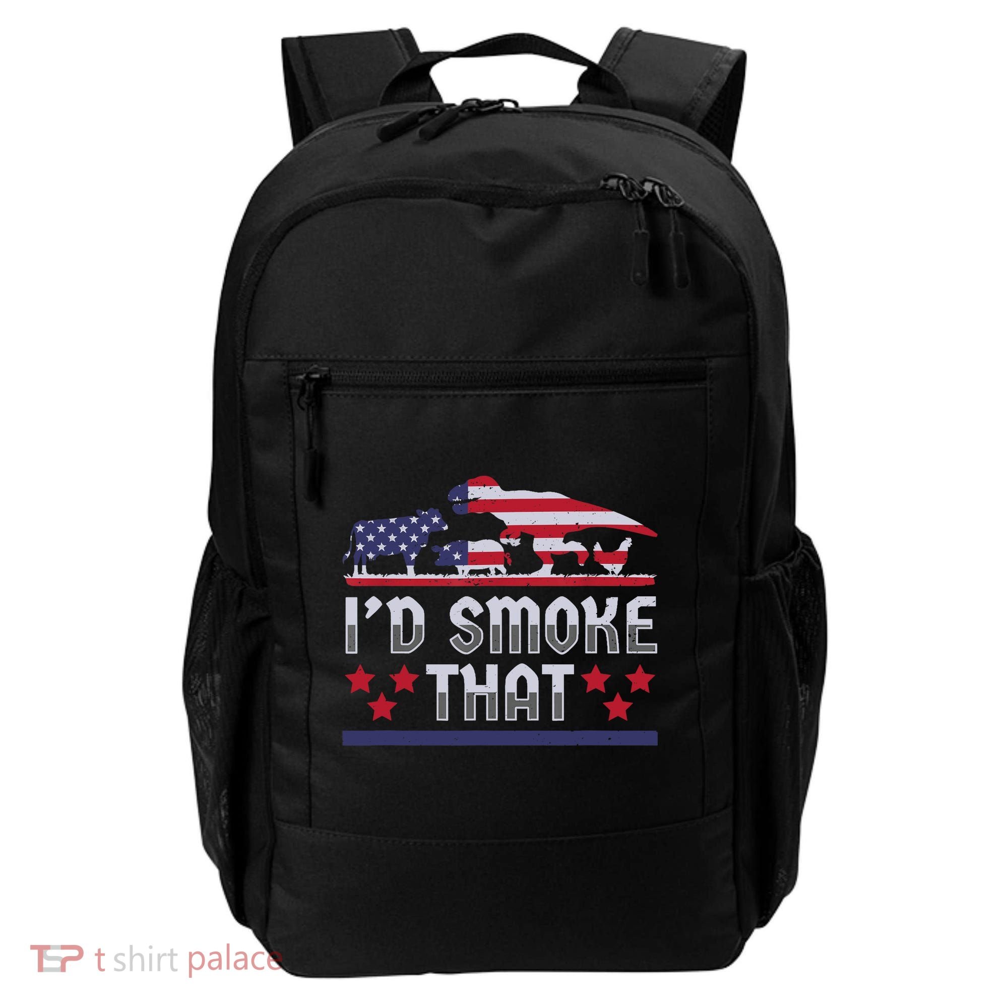 I'd Smoke That BBQ Barbeque Patriot Dinosaur T-Rexs Backpack