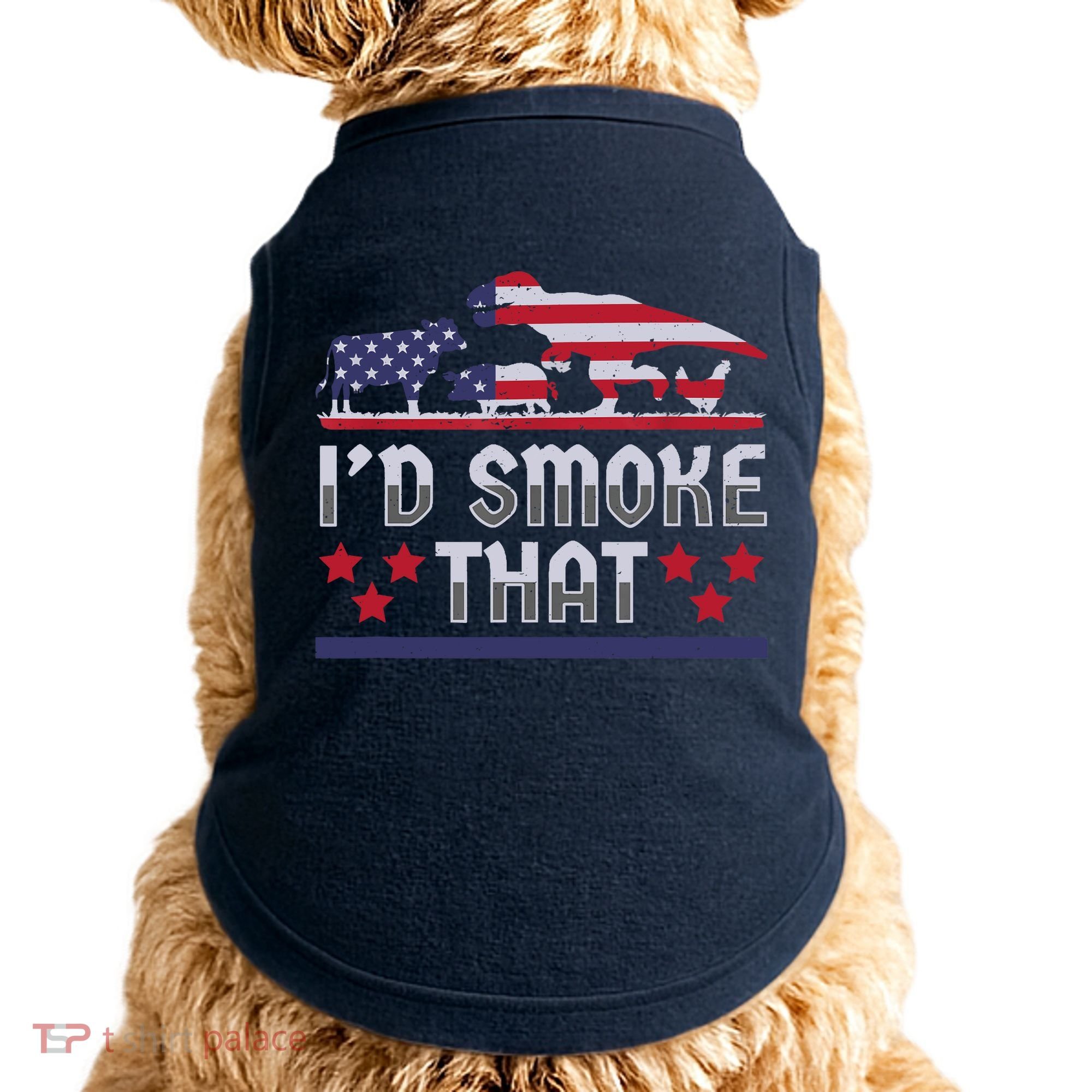I'd Smoke That BBQ Barbeque Patriot Dinosaur T-Rexs Doggie Tank