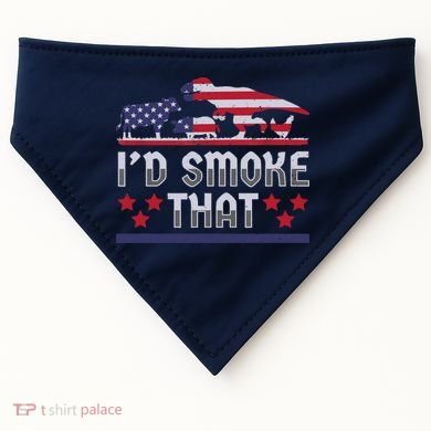 I'd Smoke That BBQ Barbeque Patriot Dinosaur T-Rexs USA-Made Doggie Bandana