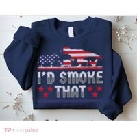 I'd Smoke That BBQ Barbeque Patriot Dinosaur T-Rexs Sweatshirt thumb 2