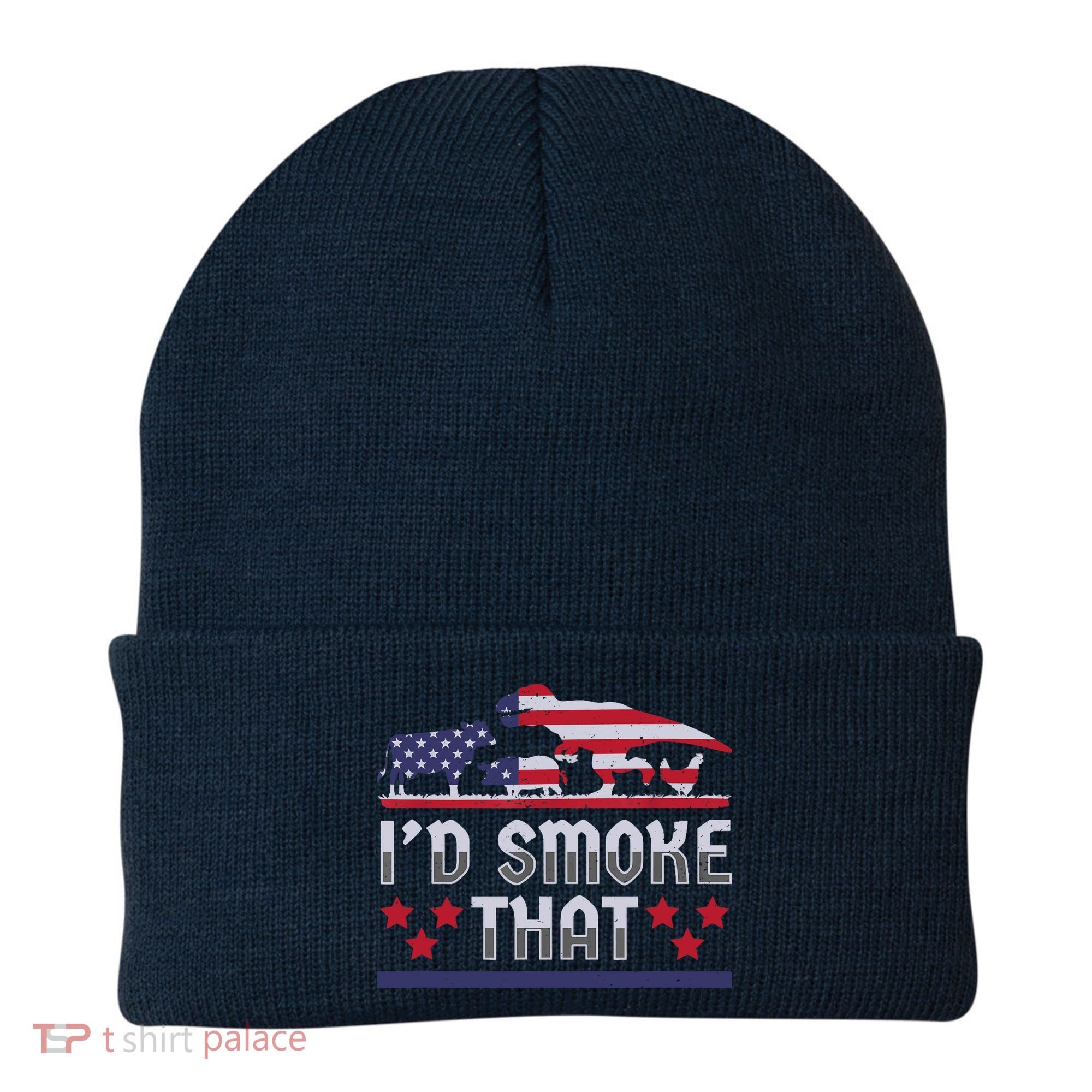I'd Smoke That BBQ Barbeque Patriot Dinosaur T-Rexs Beanie