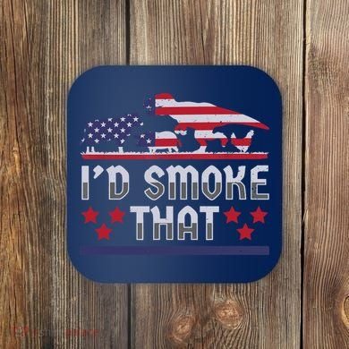 I'd Smoke That BBQ Barbeque Patriot Dinosaur T-Rexs Coaster
