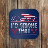 I'd Smoke That BBQ Barbeque Patriot Dinosaur T-Rexs Coaster thumb 0