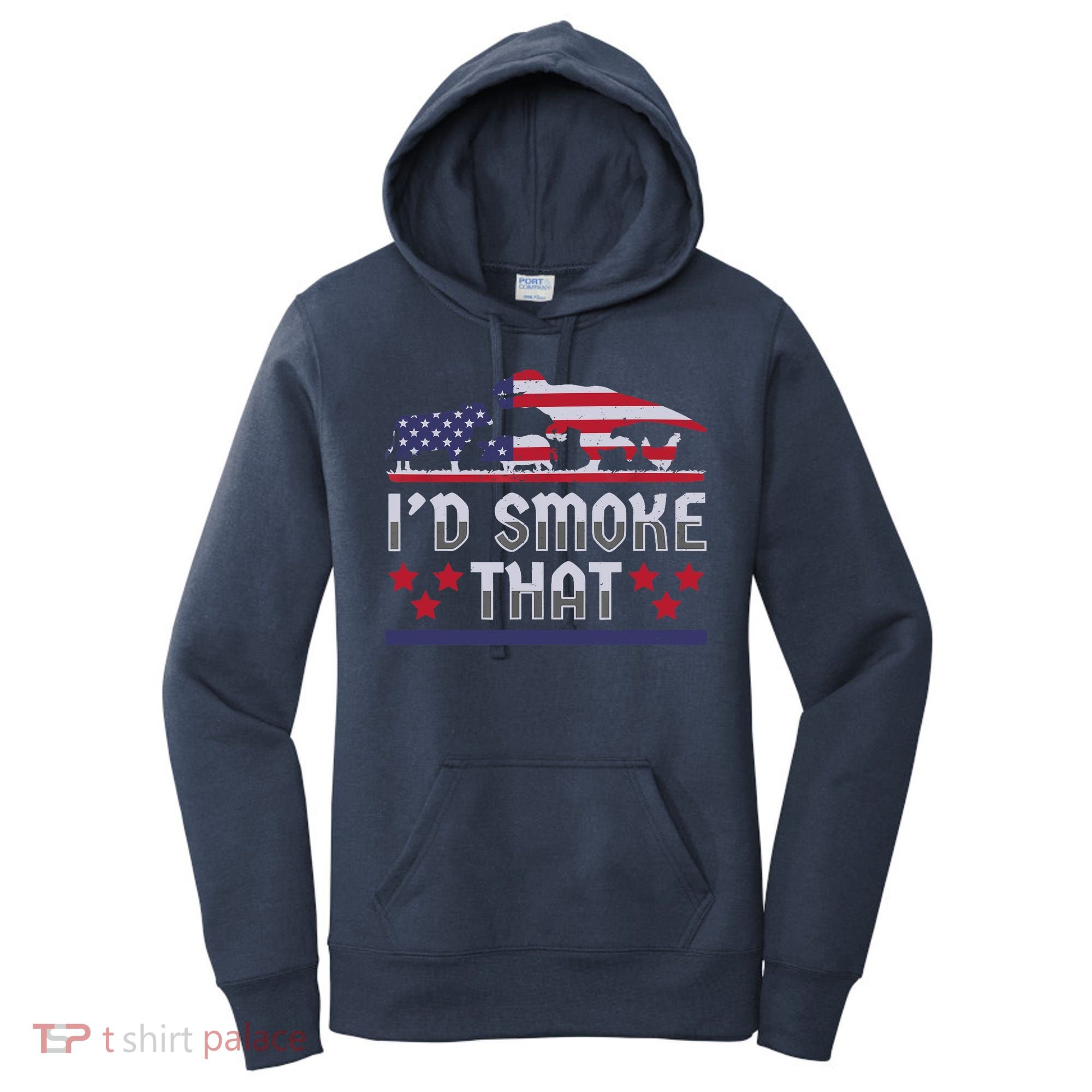 I'd Smoke That BBQ Barbeque Patriot Dinosaur T-Rexs Women's Hoodie