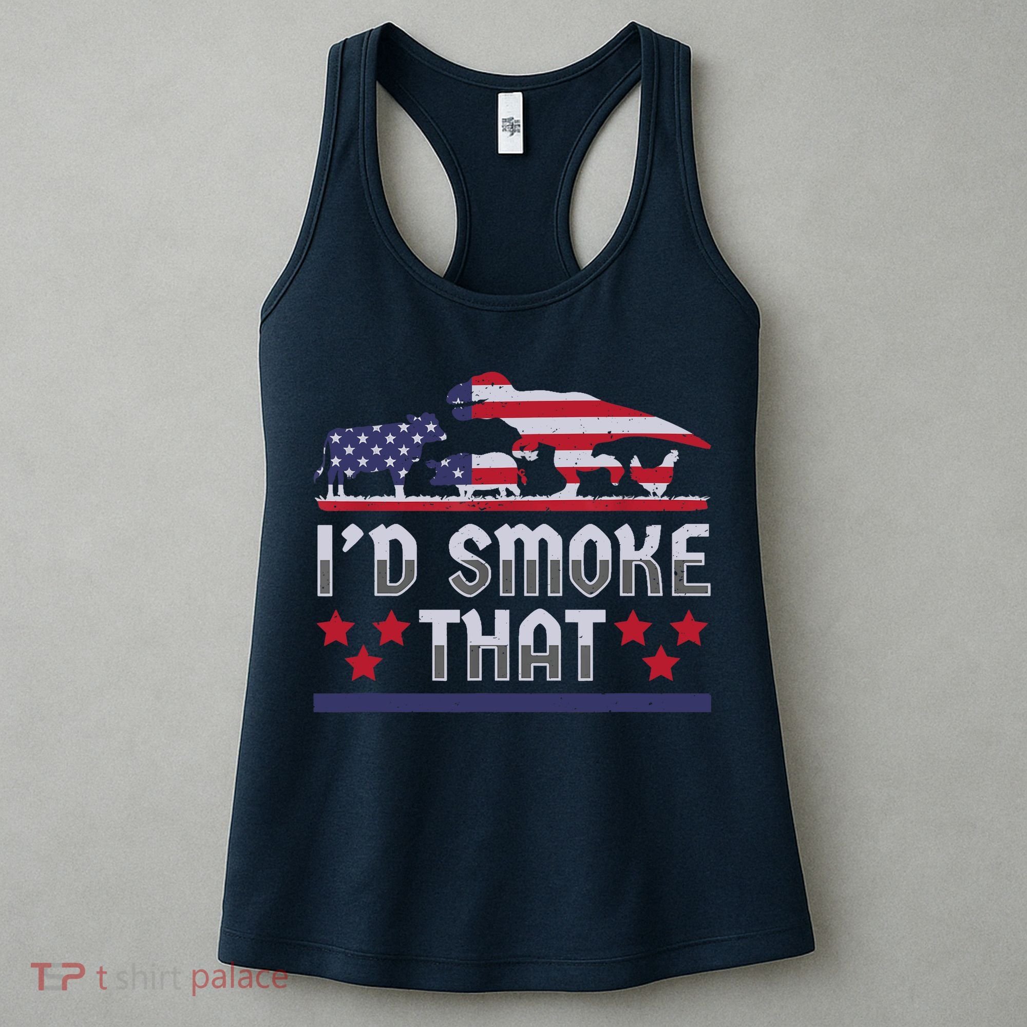 I'd Smoke That BBQ Barbeque Patriot Dinosaur T-Rexs Women's Tank Top