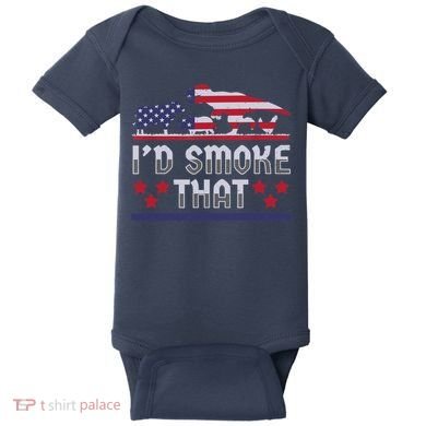 I'd Smoke That BBQ Barbeque Patriot Dinosaur T-Rexs Baby Bodysuit