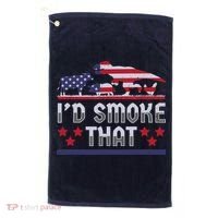 I'd Smoke That BBQ Barbeque Patriot Dinosaur T-Rexs Golf Towel thumb 0
