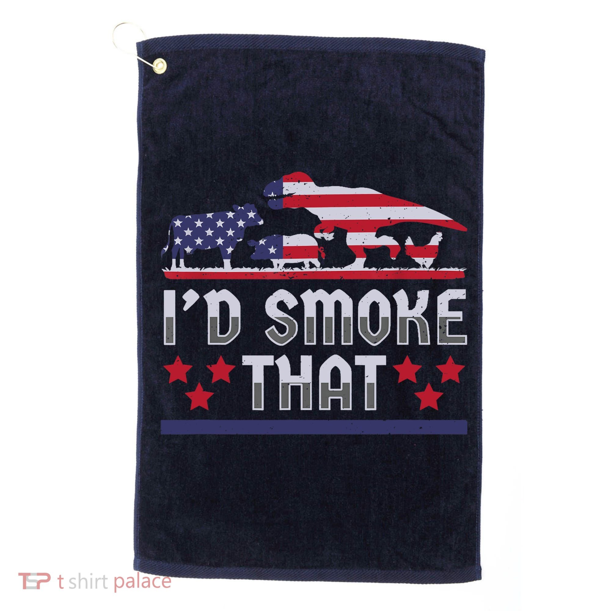 I'd Smoke That BBQ Barbeque Patriot Dinosaur T-Rexs Golf Towel