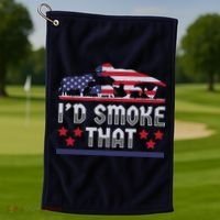 I'd Smoke That BBQ Barbeque Patriot Dinosaur T-Rexs Golf Towel thumb 1