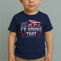 I'd Smoke That BBQ Barbeque Patriot Dinosaur T-Rexs Toddler T-Shirt thumb 2