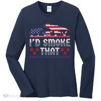 I'd Smoke That BBQ Barbeque Patriot Dinosaur T-Rexs Women's Long Sleeve Shirt thumb 0