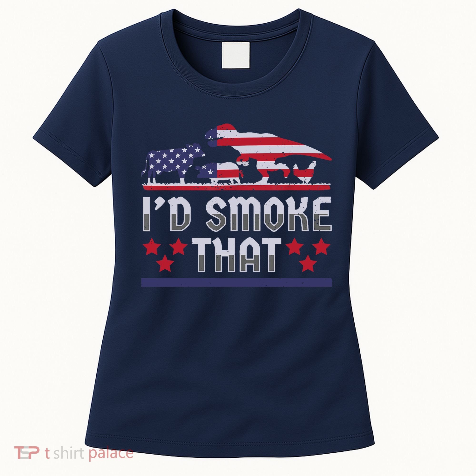 I'd Smoke That BBQ Barbeque Patriot Dinosaur T-Rexs Women's T-Shirt