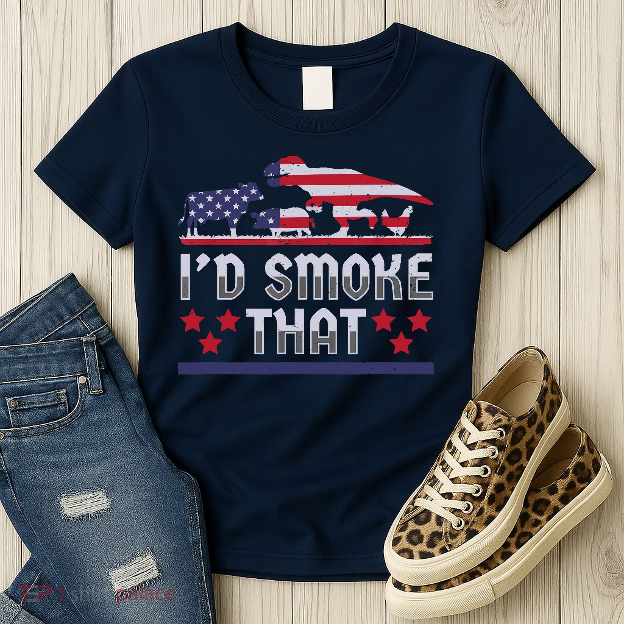 I'd Smoke That BBQ Barbeque Patriot Dinosaur T-Rexs Women's T-Shirt