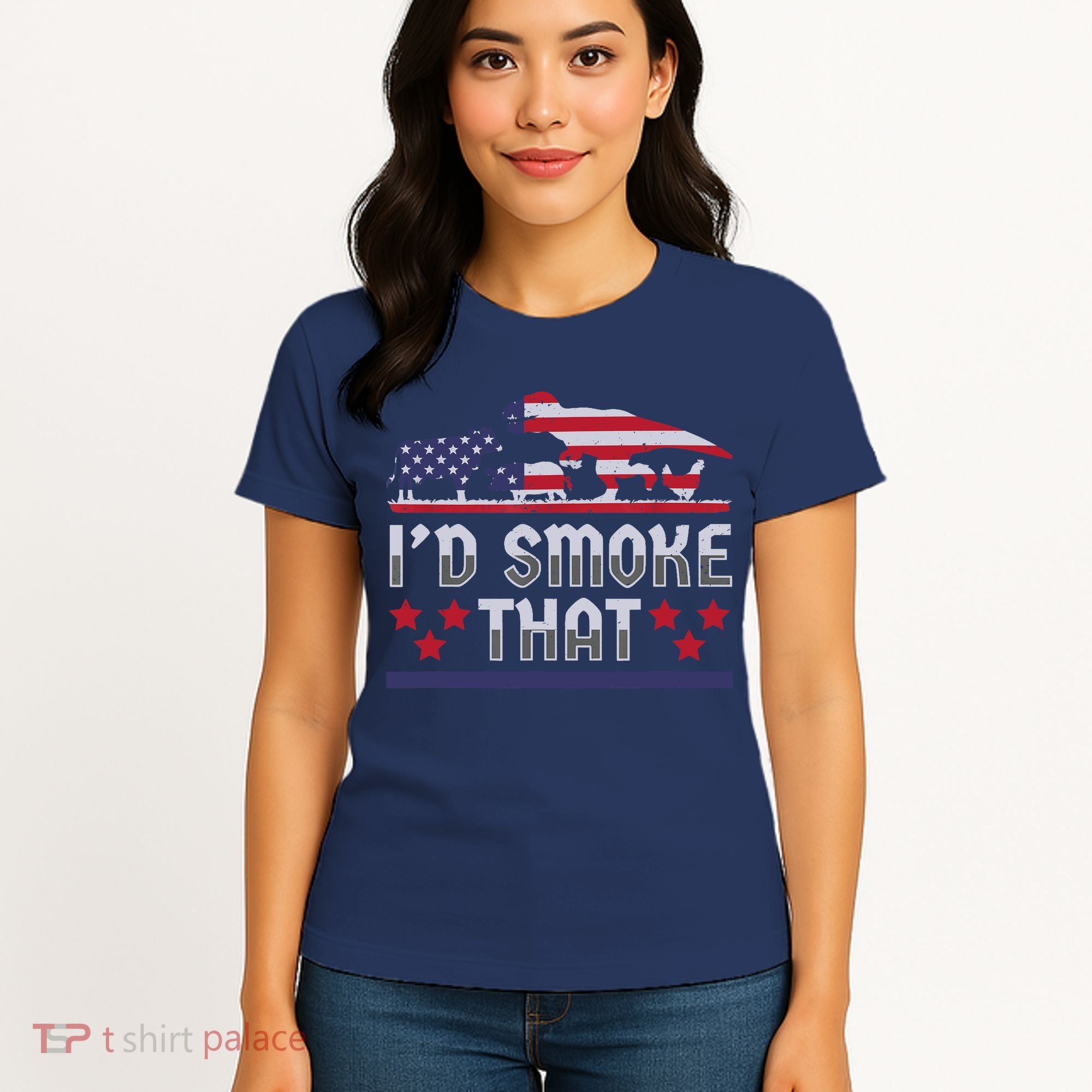 I'd Smoke That BBQ Barbeque Patriot Dinosaur T-Rexs Women's T-Shirt