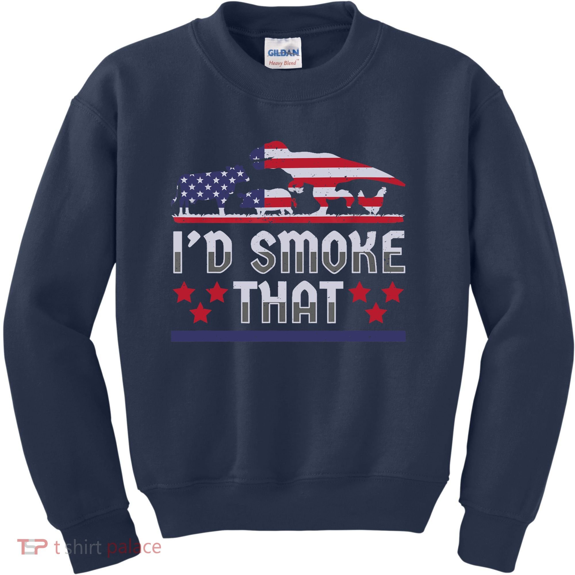 I'd Smoke That BBQ Barbeque Patriot Dinosaur T-Rexs Kids Sweatshirt