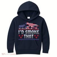 I'd Smoke That BBQ Barbeque Patriot Dinosaur T-Rexs Kids Hoodie thumb 0