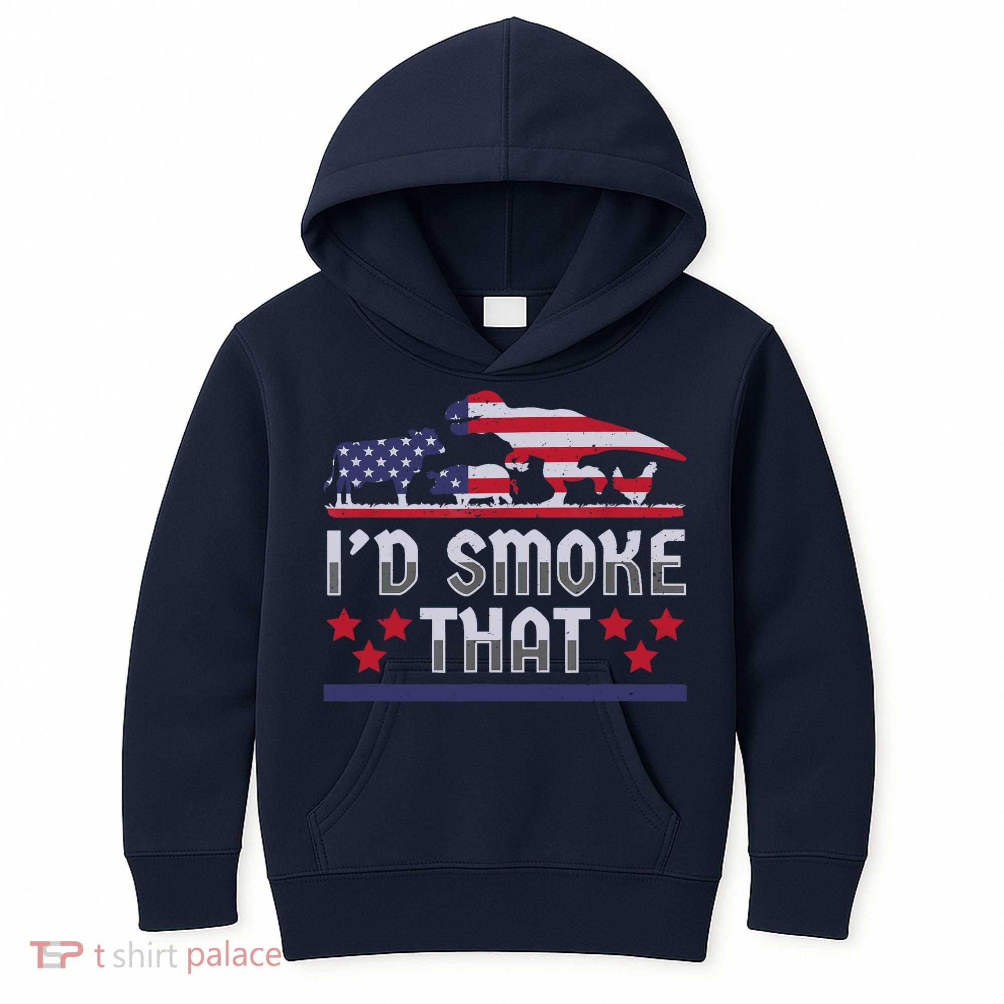 I'd Smoke That BBQ Barbeque Patriot Dinosaur T-Rexs Kids Hoodie