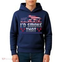 I'd Smoke That BBQ Barbeque Patriot Dinosaur T-Rexs Kids Hoodie thumb 4
