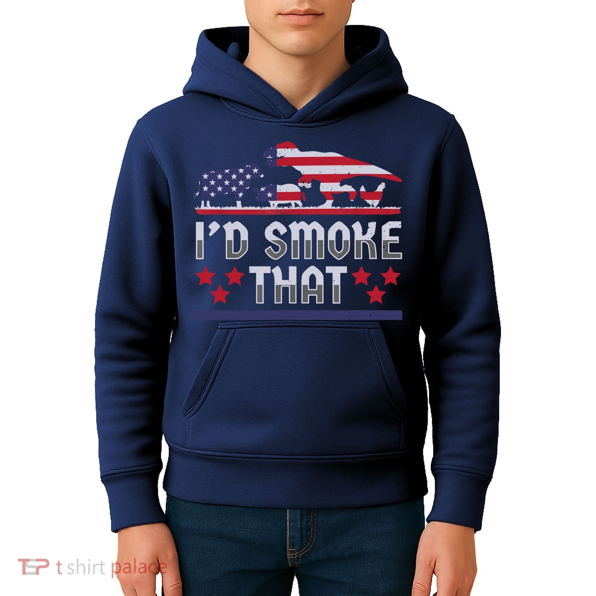 I'd Smoke That BBQ Barbeque Patriot Dinosaur T-Rexs Kids Hoodie