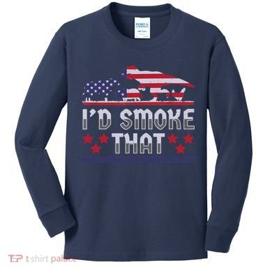 I'd Smoke That BBQ Barbeque Patriot Dinosaur T-Rexs Kids Long Sleeve Shirt