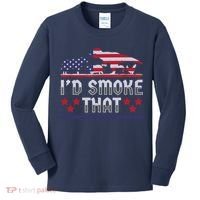 I'd Smoke That BBQ Barbeque Patriot Dinosaur T-Rexs Kids Long Sleeve Shirt thumb 0