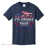 I'd Smoke That BBQ Barbeque Patriot Dinosaur T-Rexs Kids T-Shirt thumb 0
