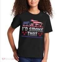 I'd Smoke That BBQ Barbeque Patriot Dinosaur T-Rexs Kids T-Shirt thumb 2