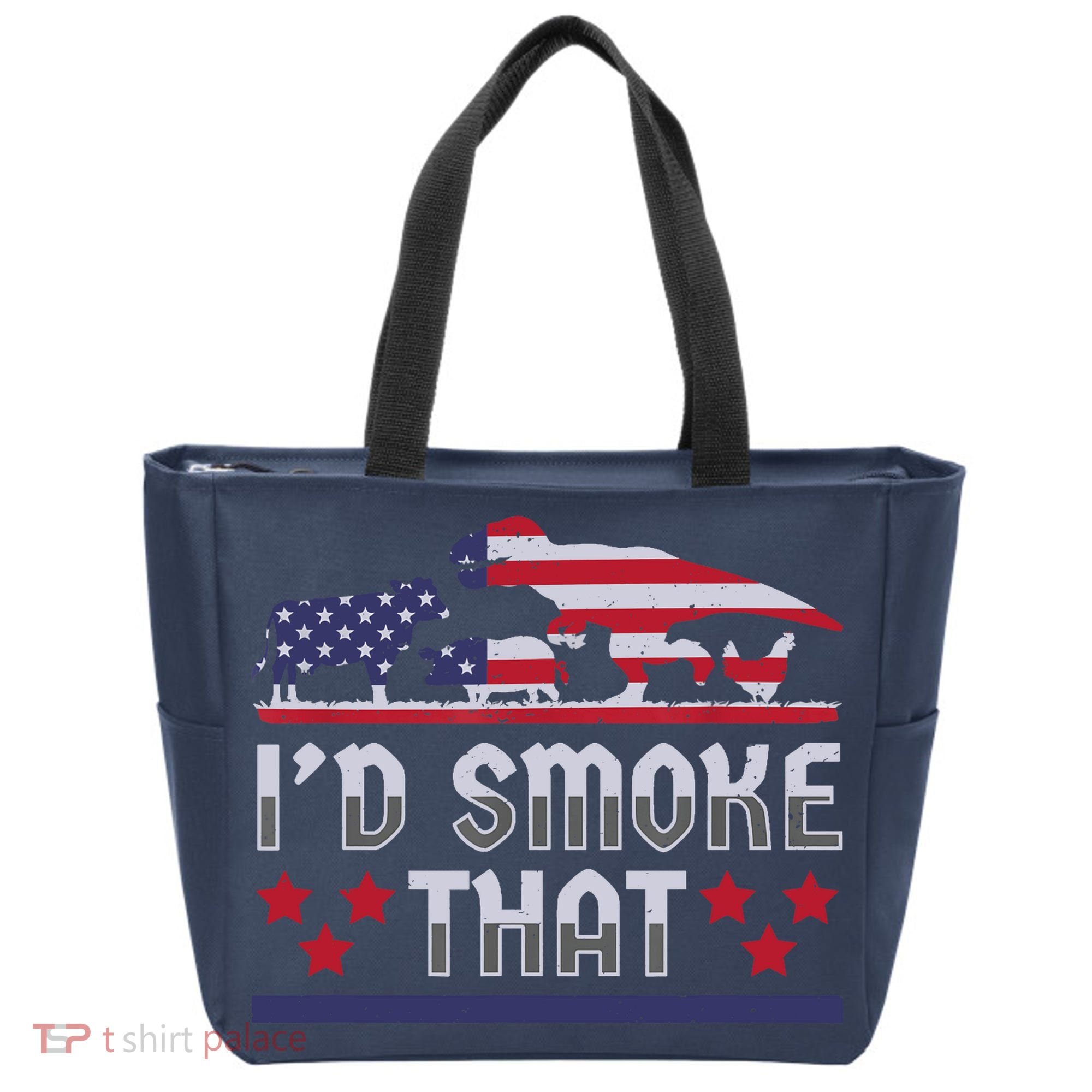I'd Smoke That BBQ Barbeque Patriot Dinosaur T-Rexs Tote Bag