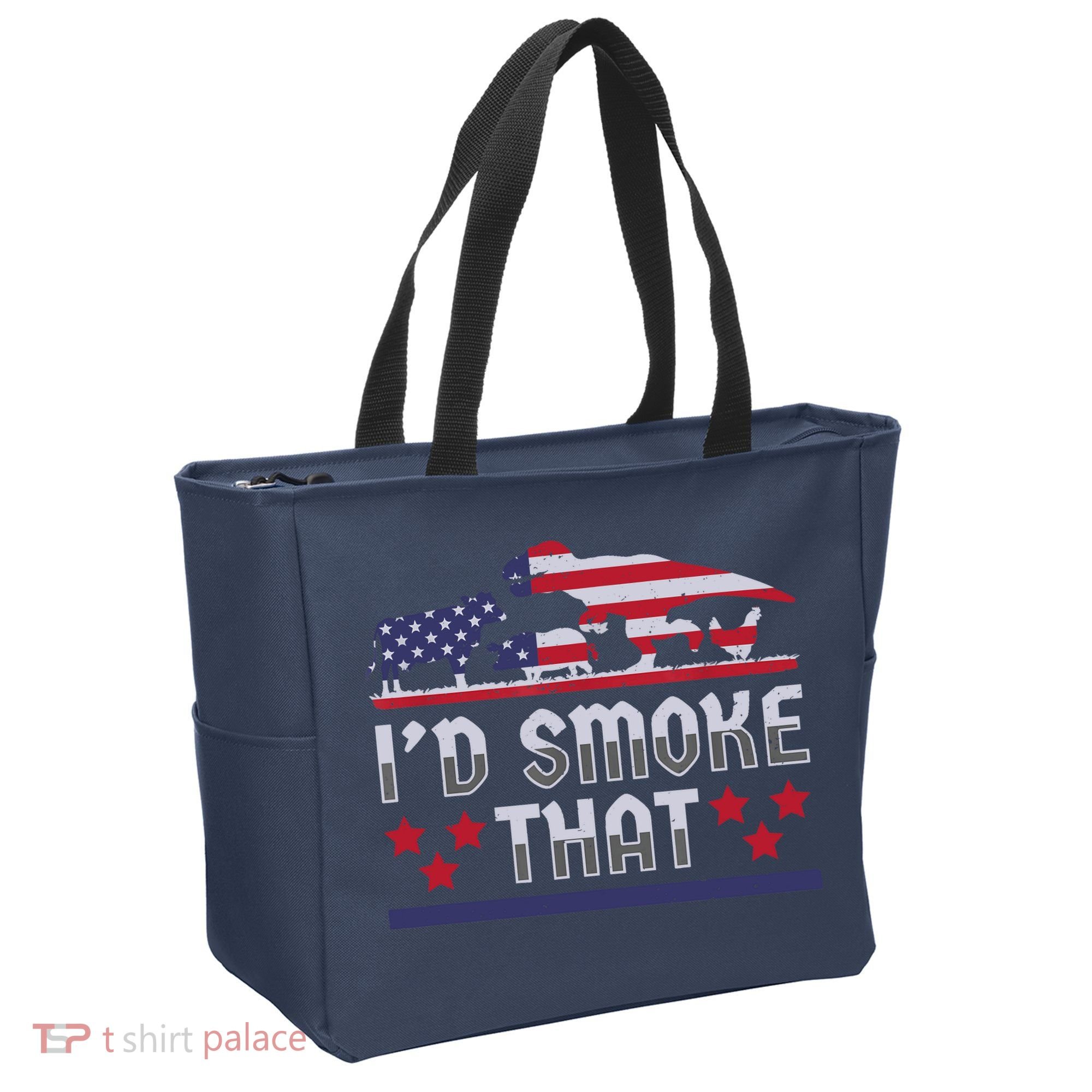 I'd Smoke That BBQ Barbeque Patriot Dinosaur T-Rexs Tote Bag